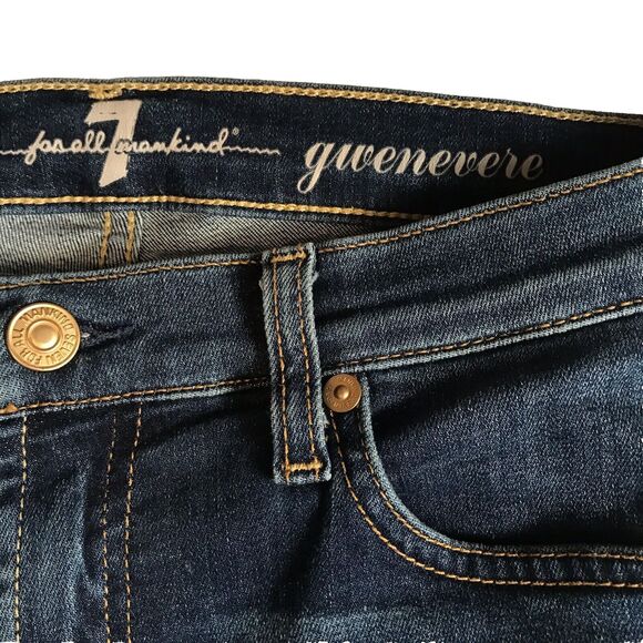 7 For All Mankind Gwenevere Blue Dark Denim Skinny Jeans Stretch BOHO Sz 26 SFAM - Picture 2 of 11